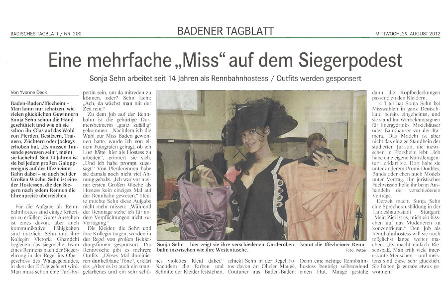 Badisches Tagblatt Galopprennbahn Iffezheim Hostess II